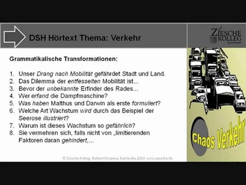 DSH Vorbereitung Hörtext Verkehr Teil 1 Transformationen