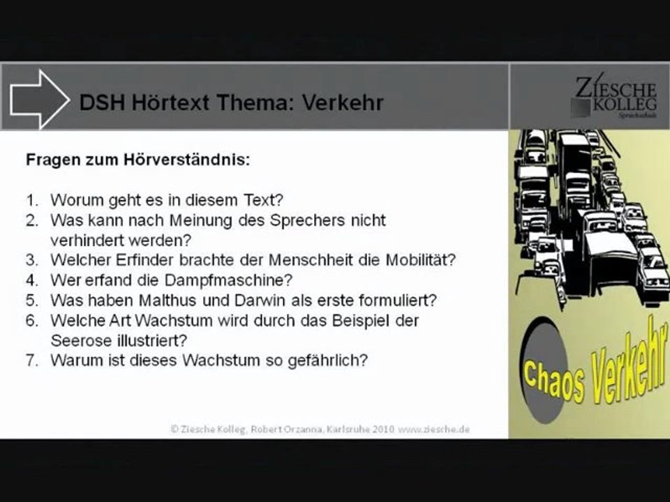 DSH Vorbereitung Fragen zum Hörtext Verkehr Teil 1