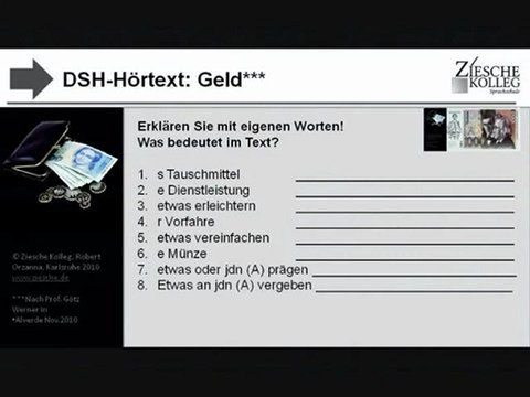 DSH Vorbereitung Hörtext Geld S.03 Erklären Sie...