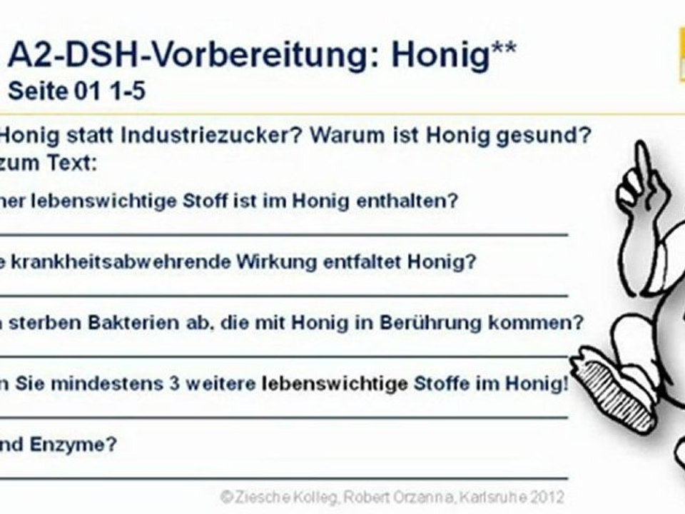 A2-DSH-Vorbereitung Fragen 1-5 Honig statt Industrie-Zucker