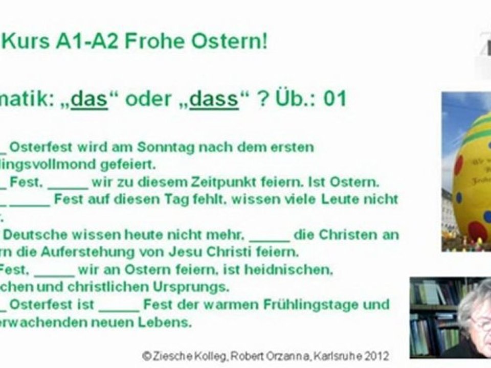 A1 B1 Frohe Ostern Grammatik Übung 01  das oder dass