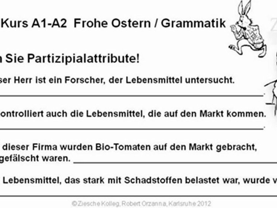 A2-B2 Frohe Ostern Grammatik Das Partizipialattribut.