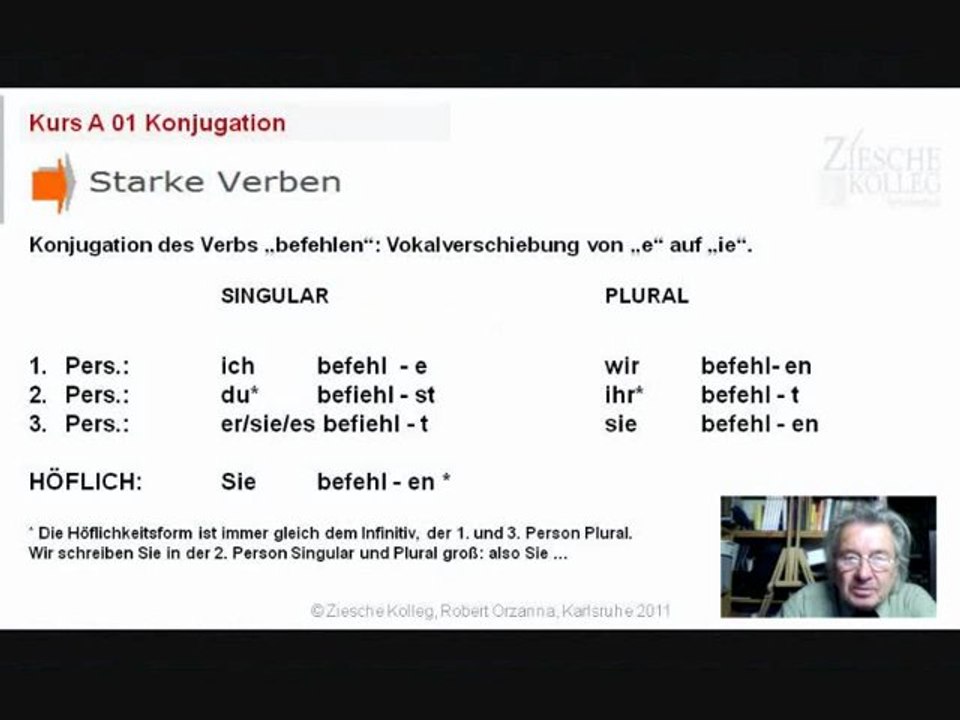 Kurs A 1 Kap. 01 Konjugation 01 befehlen starke Verben Änderung .