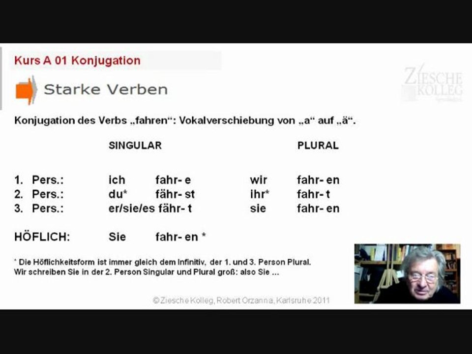 Kurs A 1 Kap. 01 Konjugation 01 fahren starke Verben Änderung des Stammvokals
