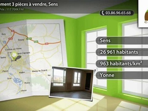 Appartement 3 pièces à vendre, Sens