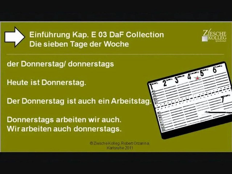 Kap. Einführung 03  Die sieben Wochentage Do