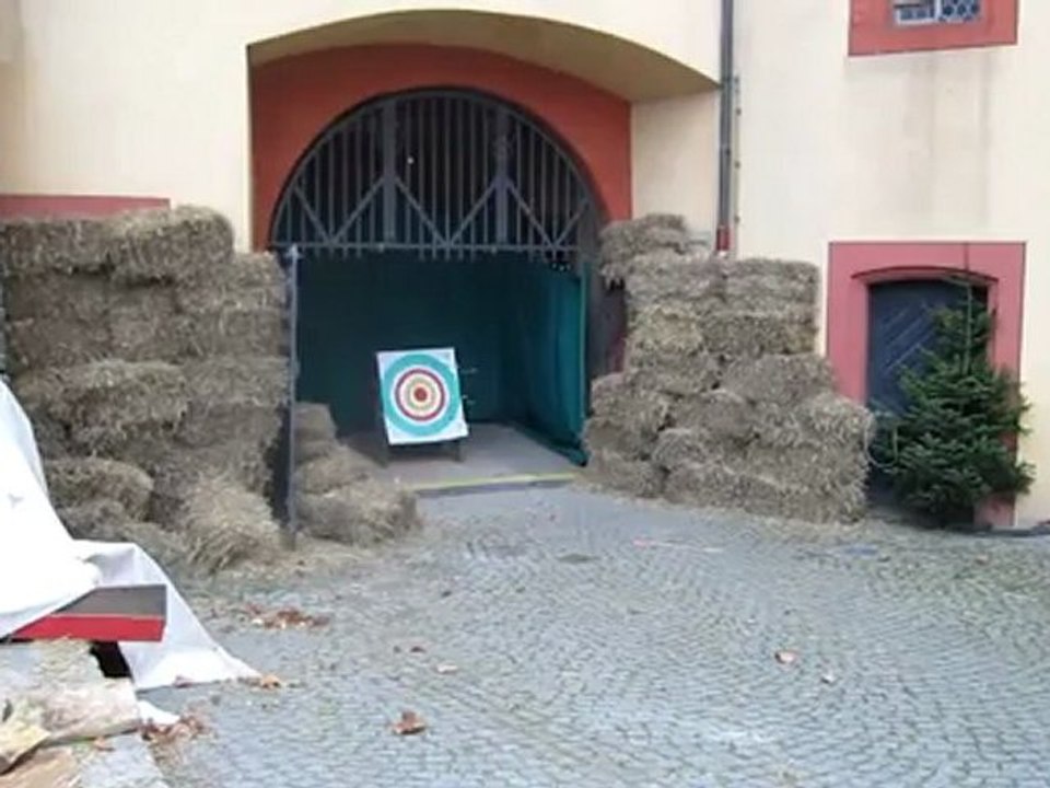 A1-B2 Textproduktion Zielscheibe Bogenschießen WM Durlach 2011 Schuss sitzt.