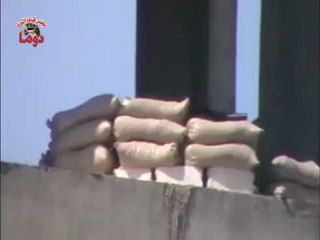 Syria فري برس ريف دمشق  لو وجدت القناصة لما استطاع هذا الجبان أن يجلس بأمان  13 6 2012 Damascus