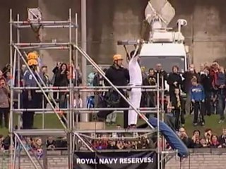 Bear Grylls zipwires from Tyne Bridge with Olympic Torch