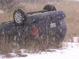 Vehicle on Roof Accident Dieppe Traffic Circle