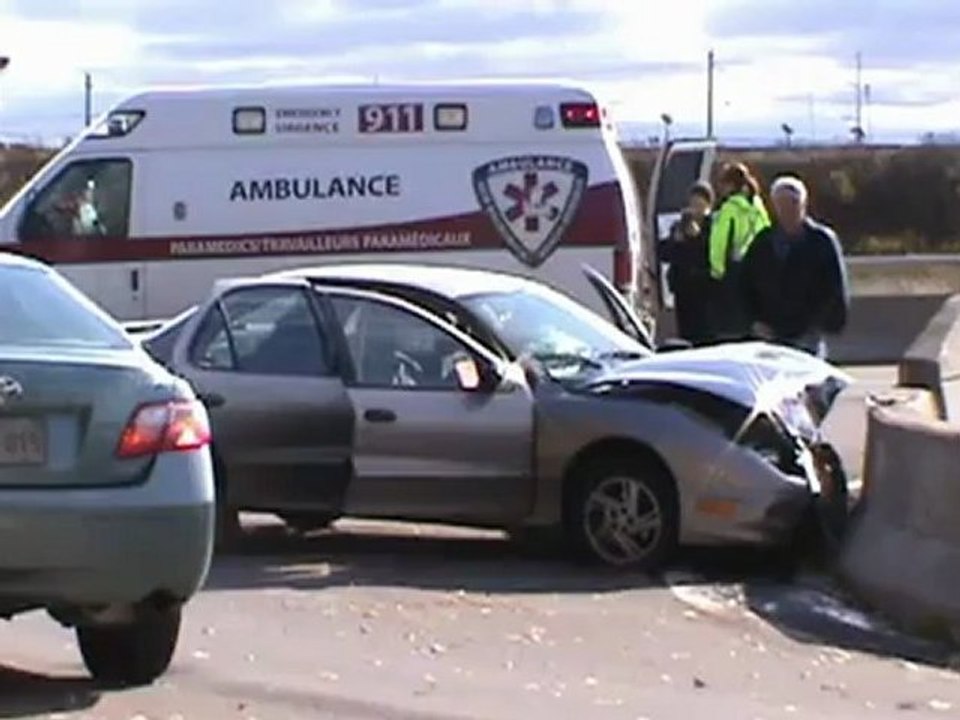 Car hit's bridge Donald & Clement Cormier Police on scene