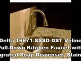 Best Buy Delta 16971-SSSD-DST Velino Pull-Down Kitchen Faucet with Integrated Soap Dispenser, Stainless