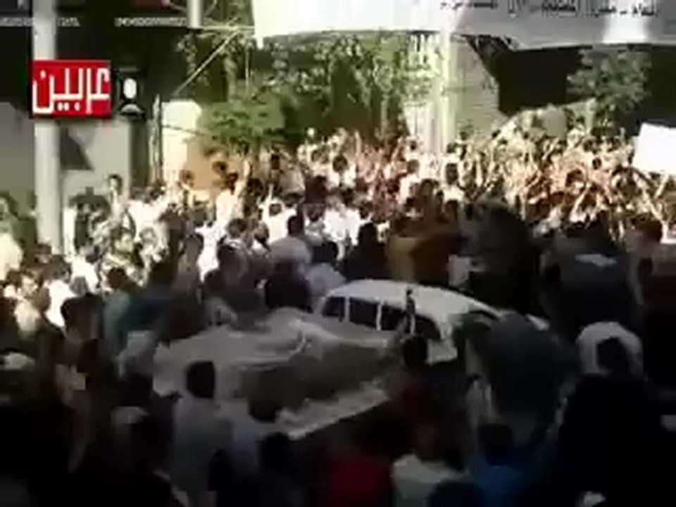 Syria فري برس عربين ريف دمشق تشييع أربع شهداء   الشهيد المجاهد غياث الحلبي الشهيد المجاهد عمر عبد الكريم الجندلي الشهيد أحسان  طبانة والرابع مج