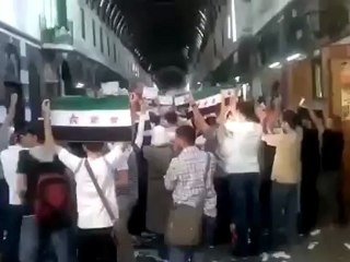 Syria فري برس  دمشق مظاهرة سوق  مدحت باشا  إضراب دمشق مفتاح النصر 19 6 2012 Damascus
