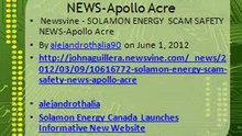 ZIMBIO - Newsvine - SOLAMON ENERGY SCAM SAFETY NEWS-Apollo Acre