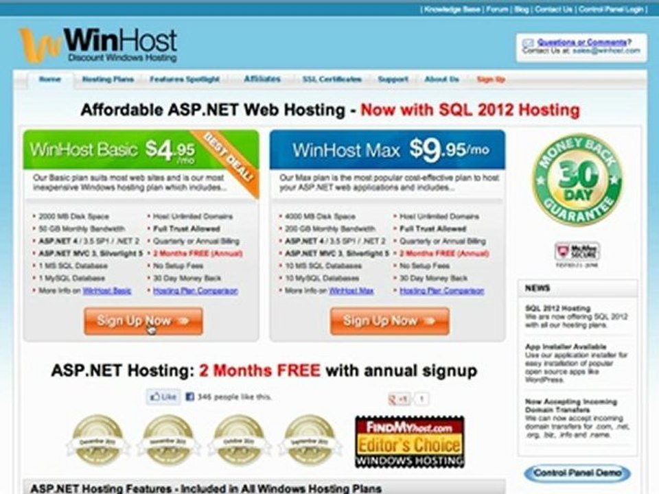 WinHost Hosting Review Video