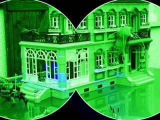 A Hamster is playing in some Playmobil houses