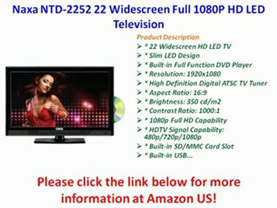 Naxa NTD-2252 22 Widescreen Full 1080P HD LED Television with Built-In Digital TV Tuner & USB/SD Inputs & DVD Player