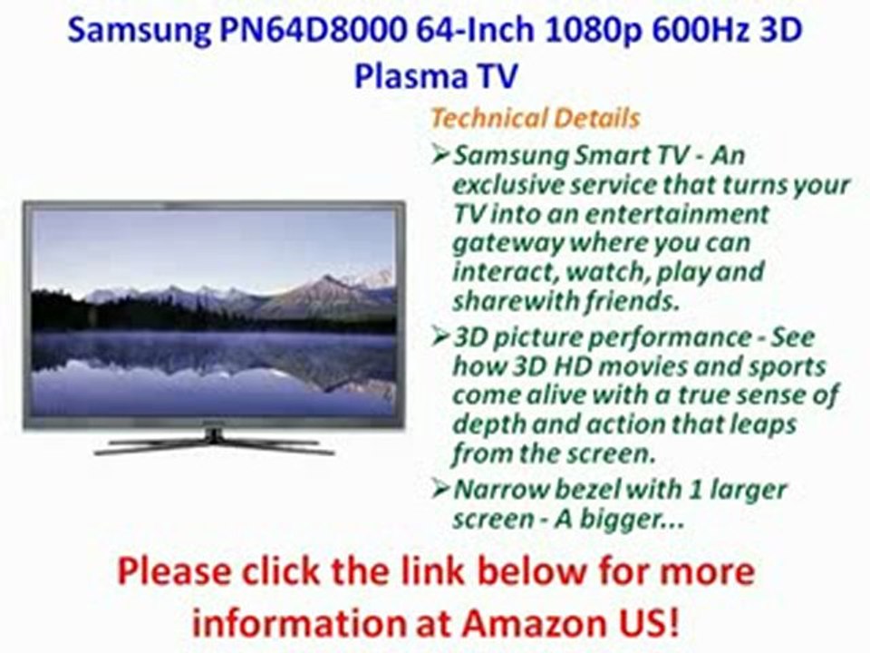 Samsung PN64D8000 64-Inch3D Plasma TV PREVIEW | Samsung PN64D8000 64-Inch3D Plasma FOR SALE