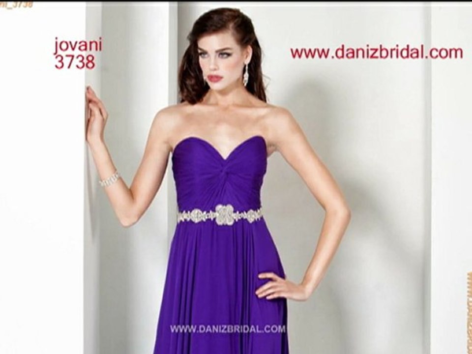 Jovani 3738  Jersey Beaded Empire Waist Belt Gown