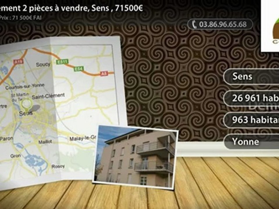 Appartement 2 pièces à vendre, Sens , 71500€
