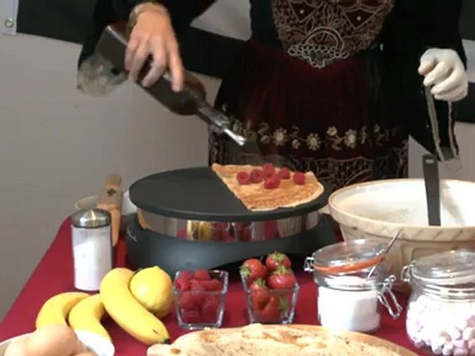 French Pancakes Crepes with Rasberries, Coulis and Cream