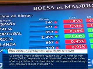 España afronta la cumbre europea con la prima de riesgo en 550 pb
