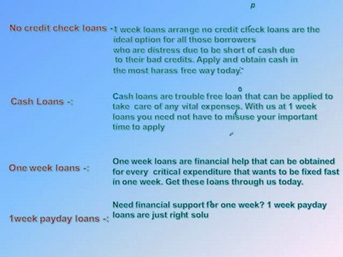 No Credit Check Loans- Payday Loans- 1 Week Loans