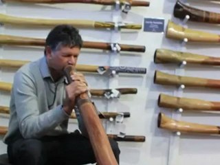Richard Walley playing the local whale and dolphin song through the didgeridoo(boorn waarnging)