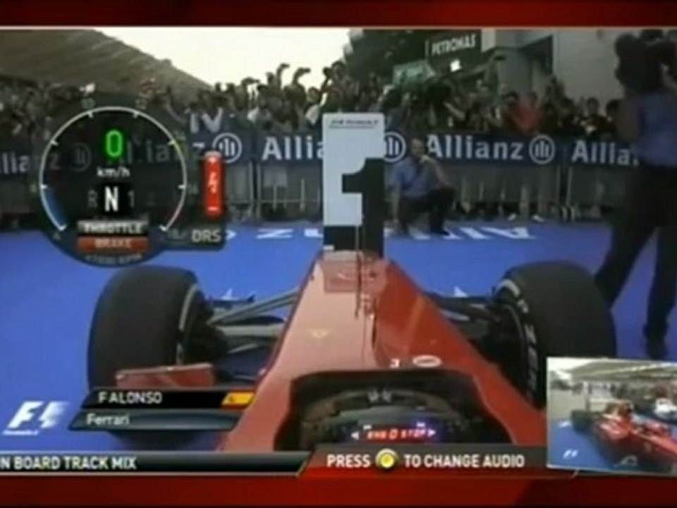 F1 2012 GP Malasia Onboard Alonso Victory Lap Onboard + Team Radio With Andrea Stella (his Track Engineer)