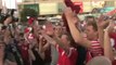 Danish fans go wild in Warsaw fan park at final whistle after beating Holland 1-0