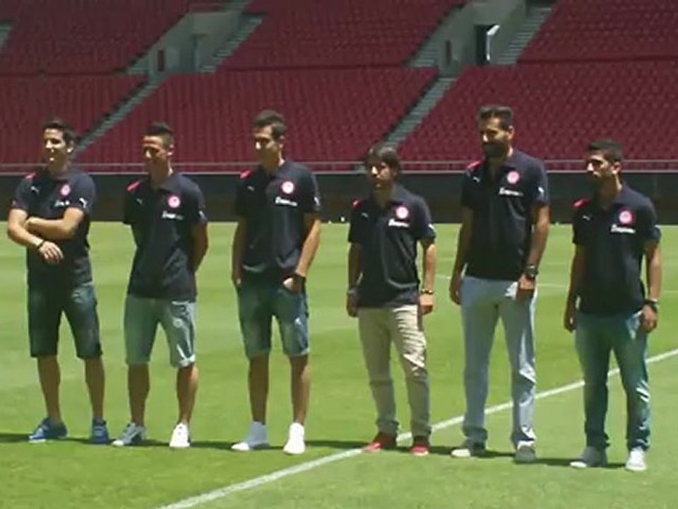 Παρουσίαση των παικτών του Ολυμπιακού στο "Γ. Καραϊσκάκης" - Γιαννιώτης, Τάτος, Μανωλάς, Βλαχοδήμος, Ζαραδούκας, Σιόβας (1)