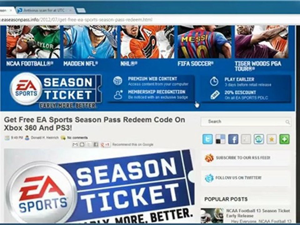 EA Sports Season Pass Code Free Giveaway - Xbox 360 PS3