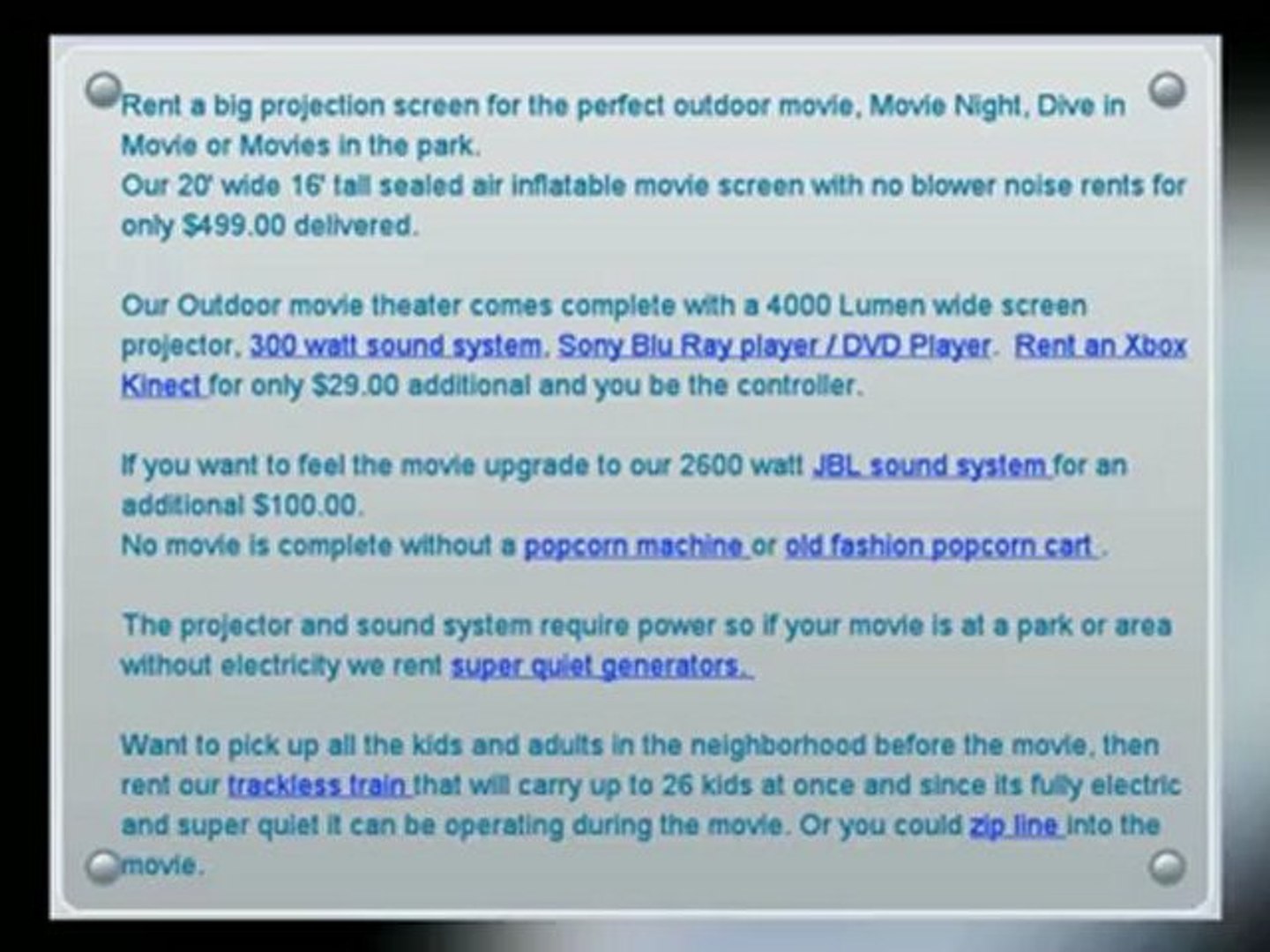 Inflatable Outdoor Movie Screen Rental Phoenix Az Video Dailymotion