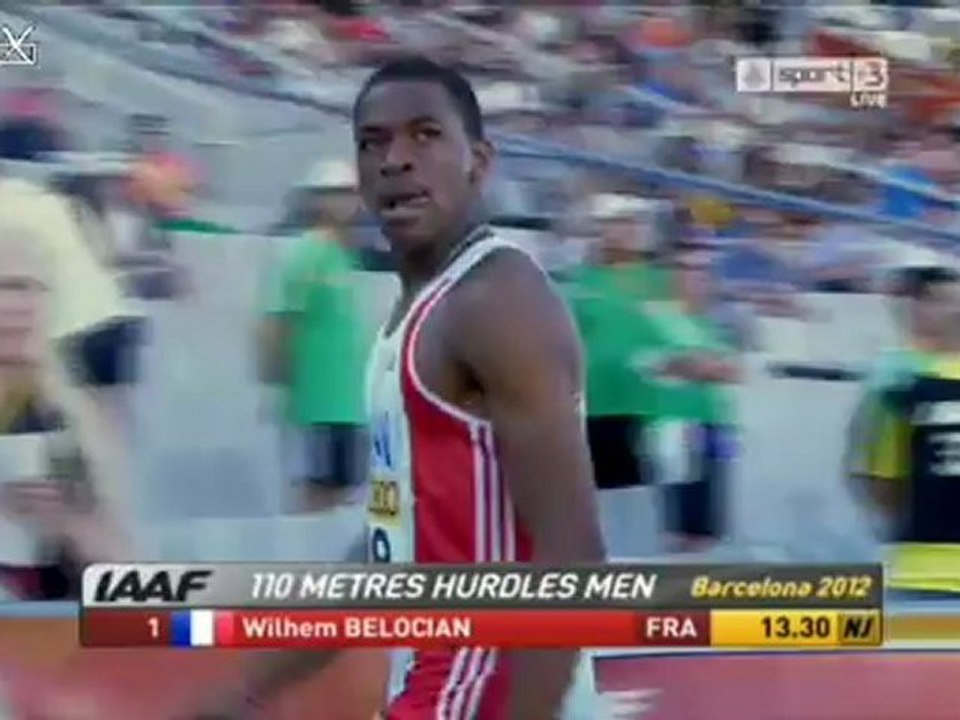 World junior Barcelone 2012, 110m hurdles semi 3, Belocian 13.30