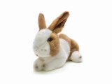 Peluche lapin blanc brun couché 24 cm