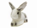 Peluche lapin blanc gris couché 24 cm