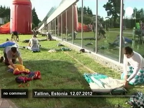 BASE jumpers leap off Estonia's tallest tower - no comment