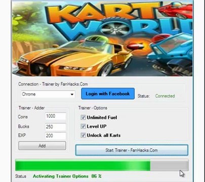 KartWorld Facebook Cheats unlimited fuel coins bucks adder free