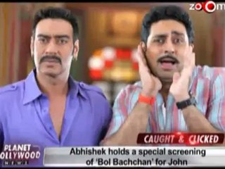 Abhishek holds a special screening of Bol Bachchan for John