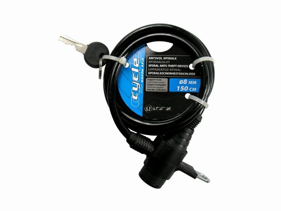 Antivol Lock spirale + support inclus Ø 8mm long. 150cm : Lock