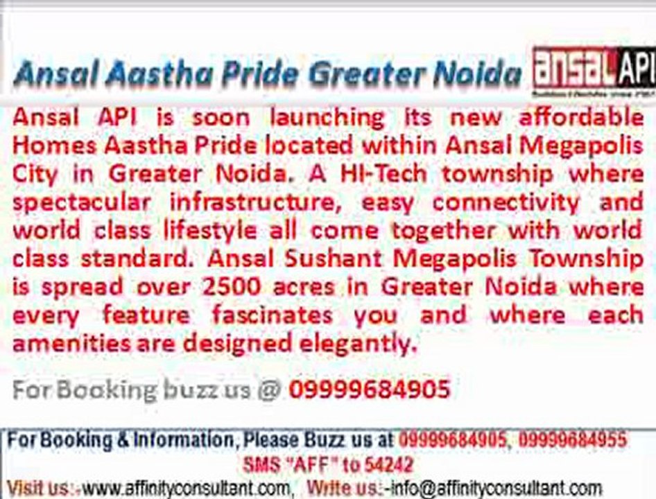 ansal pride, aastha pride, aastha pride greater noida, ansal new project @ +919999684905