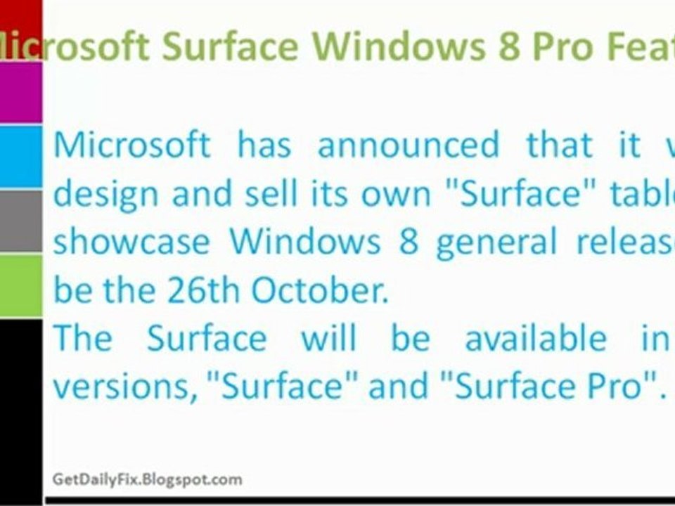 Microsoft Surface Windows 8 Pro Features