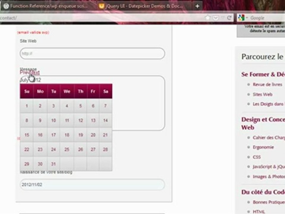 Tuto N°7:  ajouter un calendrier dans un  formulaire