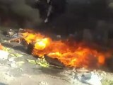 Syria فري برس دمشق قطع الاستراد الدولي دمشق   درعا في حي نهر عيشة 16 7 2012 Damascus