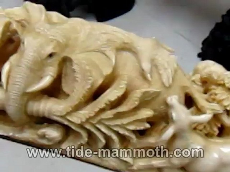 Mammoth Ivory Handcrafted Animal In Jungle Tusk Carving (37540)