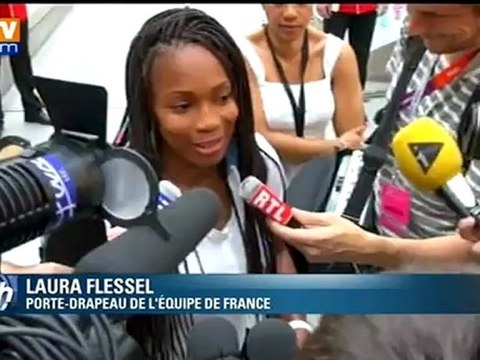 Laura Flessel, porte drapeau de la France, est arrivée à Londres