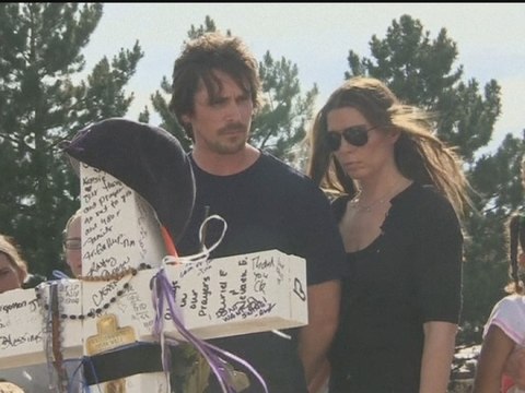 Christian Bale visits Aurora memorial and victims