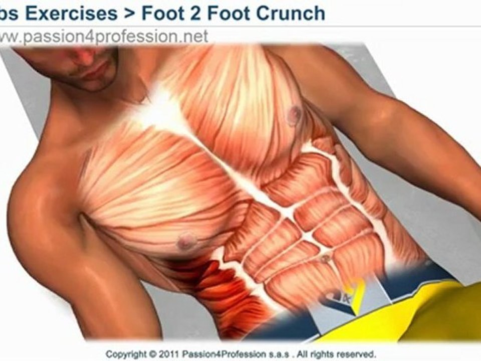 Abdominal oblique exercice - ab workout - Foot to Foot crunch  (oblique crunches)
