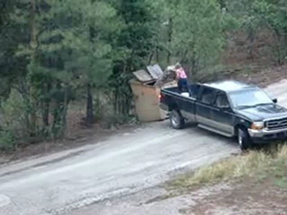 Des oursons sauvés avec une échelle d'une benne à ordure